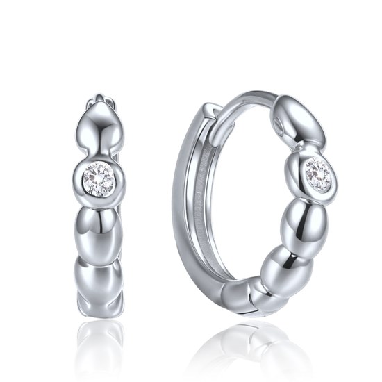 MINET Elegantní stříbrné náušnice kroužky s bílým zirkonem