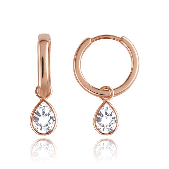 MINET Elegantní zlaté náušnice z růžového zlata s bílými zirkony Au 585/1000 1,80g