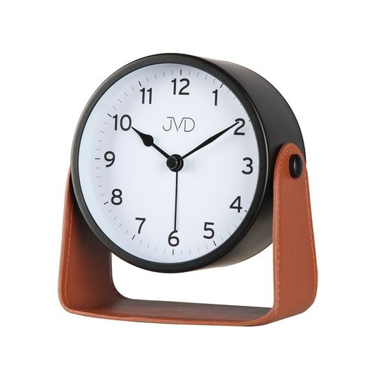 JVD SRP2313.1 - kovový budík s tichým chodem a koženými doplňky