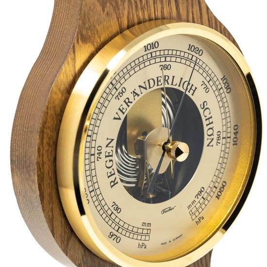 Barometr s teplměrem a vlhkoměrem na dřevěné podložce 6699-34