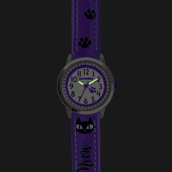 CLOCKODILE Fialové dívčí dětské hodinky KOČKY