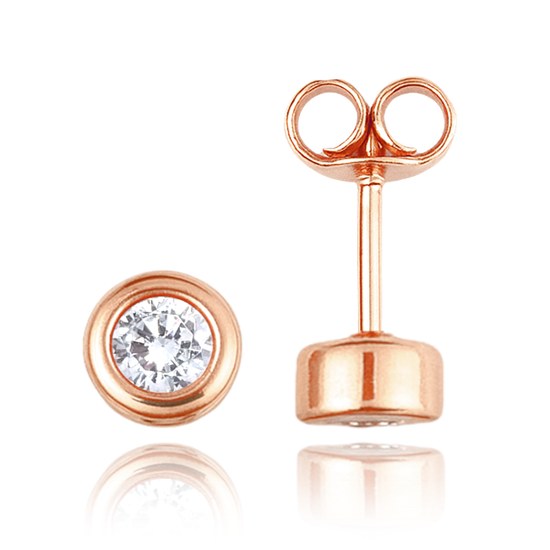 MINET Elegantní zlaté náušnice z růžového zlata s bílými zirkony Au 585/1000 1,35g
