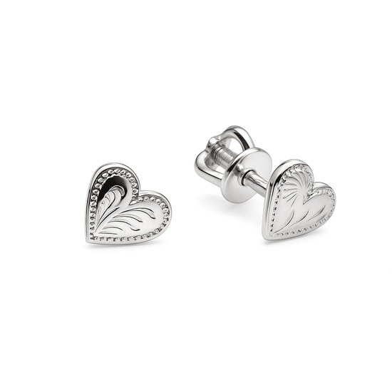 Stříbrné náušnice Srdce s rytinou - šroubek