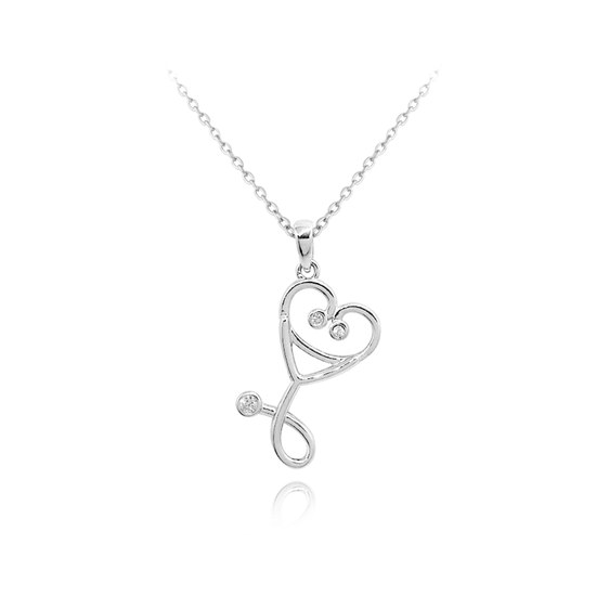 MINET Stříbrný náhrdelník STETOSKOP se zirkony