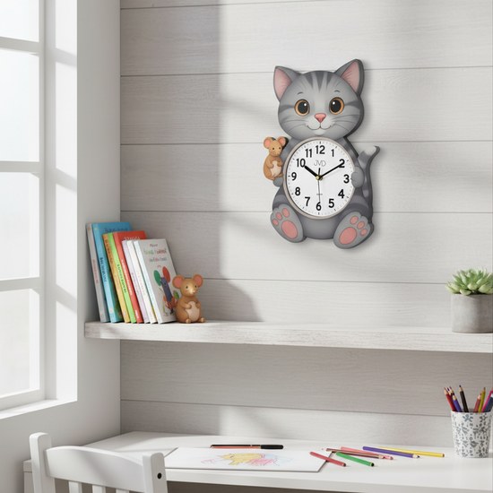 JVD HJ114 - Dětské hodiny s tichým chodem a krásnou kočičkou