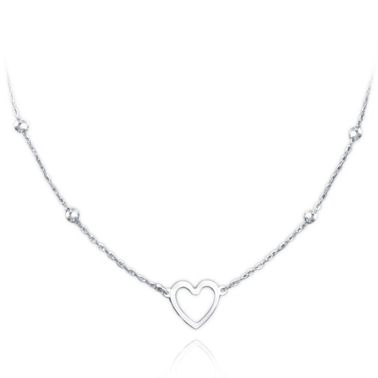 MINET Zlatý náhrdelník z bílého zlata se srdcem a kuličkami Au 585/1000 1,30g