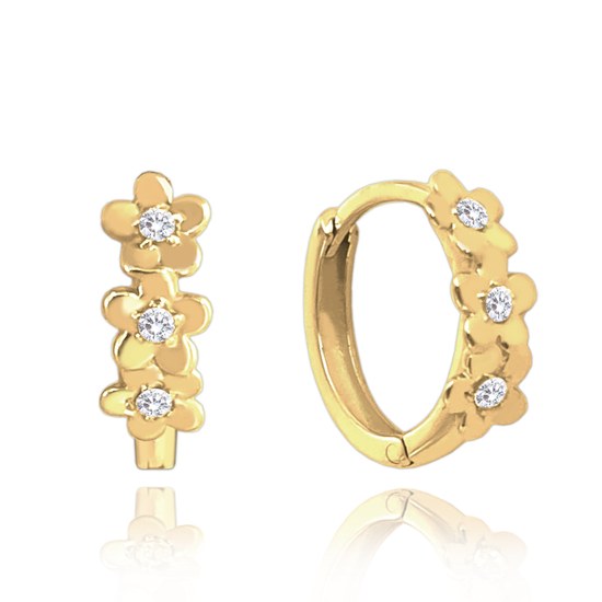 MINET Zlaté náušnice kytičky s bílými zirkony Au 585/1000 1,40g