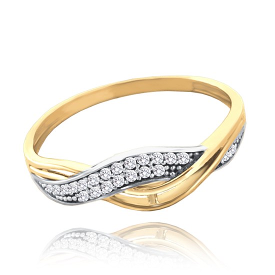 MINET Zlatý propletený prsten s bílými zirkony Au 585/1000 vel. 59 - 1,55g