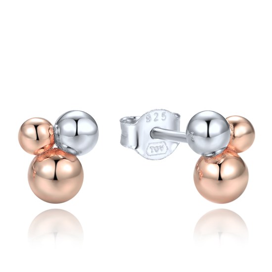 MINET Elegantní stříbrné náušnice se stříbrnými a Rosegold kuličkami