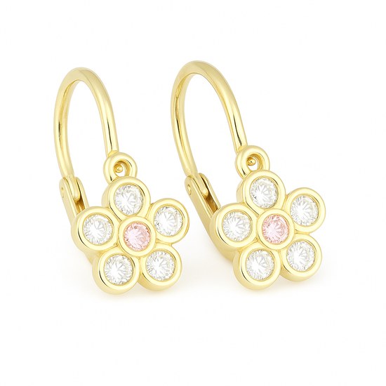 Zlaté 585/1000 náušnice kytičky se zirkonem 6019BK