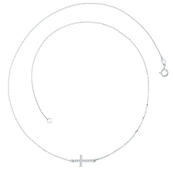 MINET Náhrdelník z bílého zlata křížek se zirkony Au 585/1000 1,70g