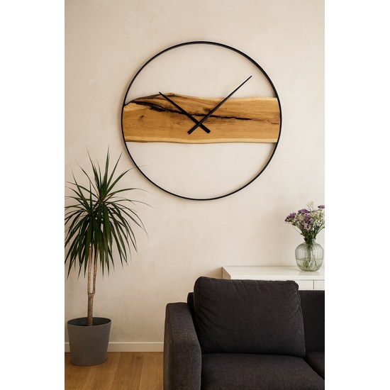 KUBRi 1007A - Obrovské 100 cm hodiny z masivního dubu s kovovým rámem