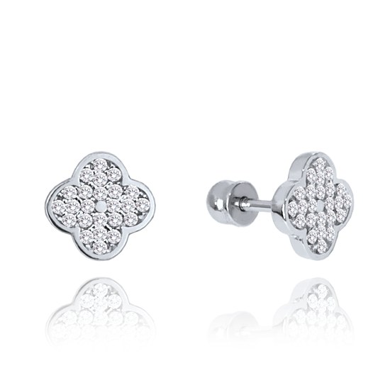 MINET Elegantní zlaté náušnice na šroubek z bílého zlata s bílými zirkony Au 585/1000 1,50g