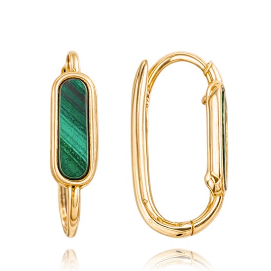 MINET Elegantní zlaté náušnice se zeleným malachitem Au 585/1000 1,70g
