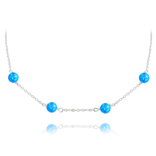 MINET Stříbrný náhrdelník se světle modrými opálky