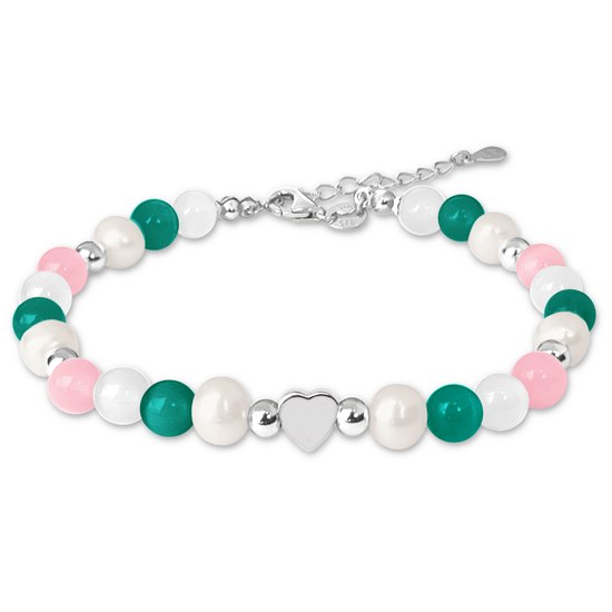 MINET Stříbrný náramek s přírodními perlami a barevnými kuličkami