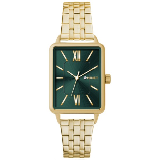 MINET Zlato-zelené dámské hodinky SIENA se zlatým ocelovým řemínkem