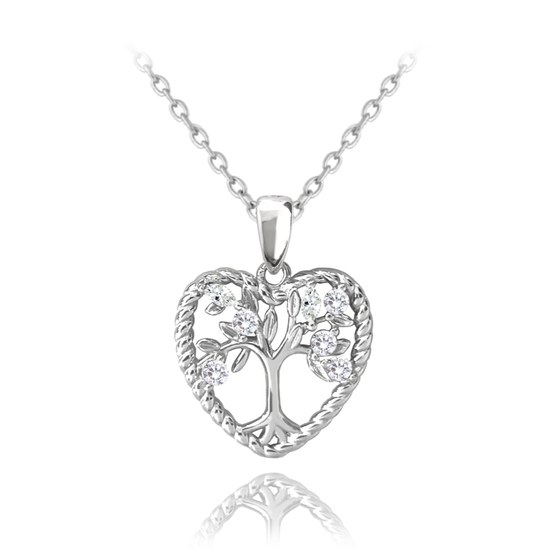 MINET Stříbrný náhrdelník STROM ŽIVOTA V SRDCI s bílými zirkony