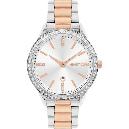 MINET Stříbrno-růžové dámské hodinky AVENUE MWL5306