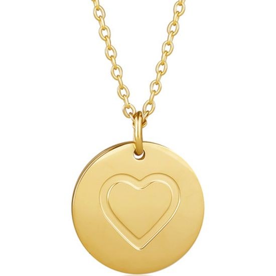 Řetízek s přívěskem JVD s osobním gravírováním do srdíčka - nerez ocel zlacená