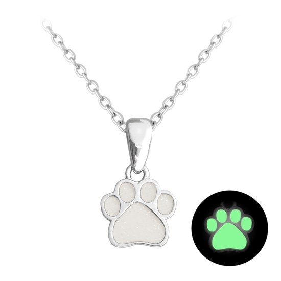 MINET Svítící bílý stříbrný náhrdelník TLAPKA