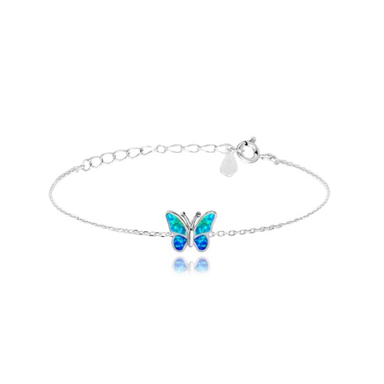 MINET Třpytivý stříbrný náramek MOTÝLEK s modrým opálem