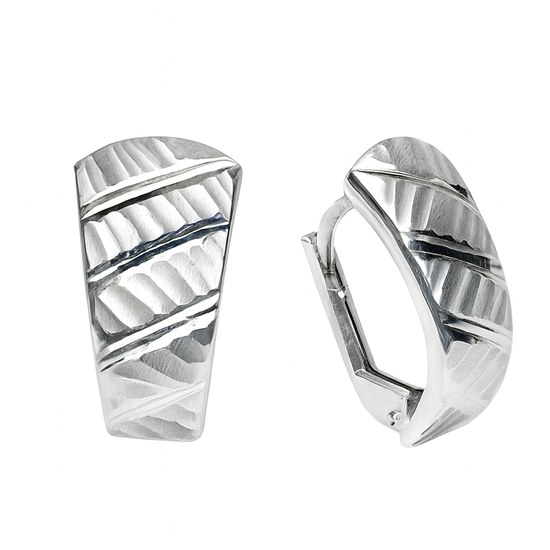 Zlaté 585/1000 náušnice z bílého zlata s gravírováním TU-3073