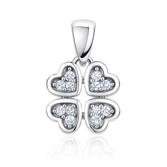 Zlatý 585/1000 přívěsek z bílého zlata se zirkony čtyřlístek 30298