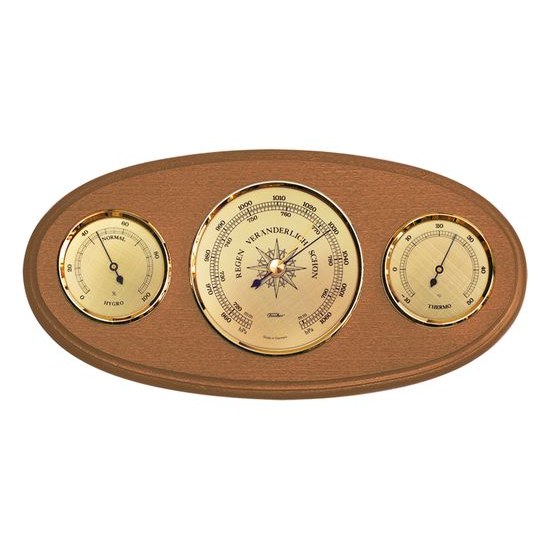 Barometr s teplměrem a vlhkoměrem na dřevěné podložce 9160-31