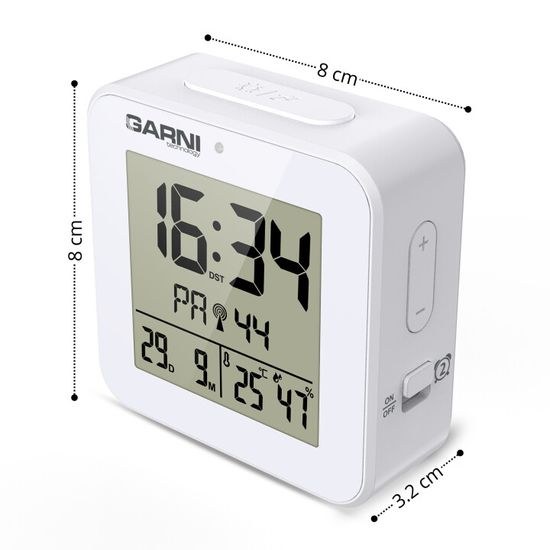 Digitální budík s měřením vnitřní teploty a rel. vlhkosti GARNI 138W