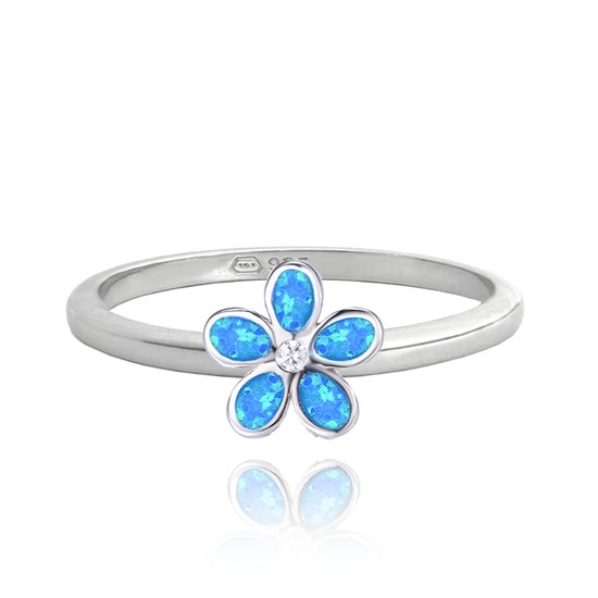 MINET Stříbrný prsten KYTIČKY s modrými opálky