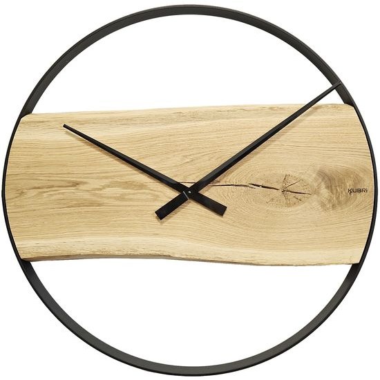 KUBRi 1004A - Robustní hodiny z masivního dubu s kovovým rámem o průměru 70 cm