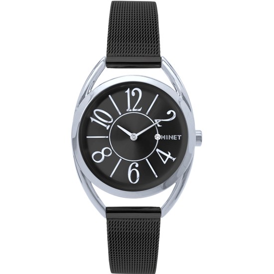 MINET Černo-stříbrné dámské hodinky s čísly ICON BLACK MWL5245