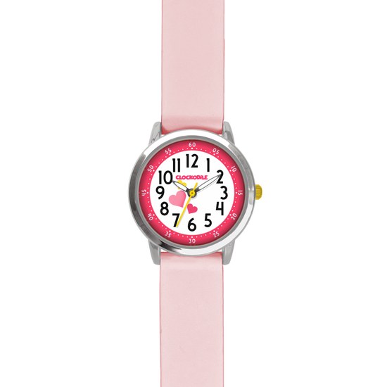CLOCKODILE Růžové dívčí dětské hodinky se srdíčky a světle růžovým silikonovým řemínkem