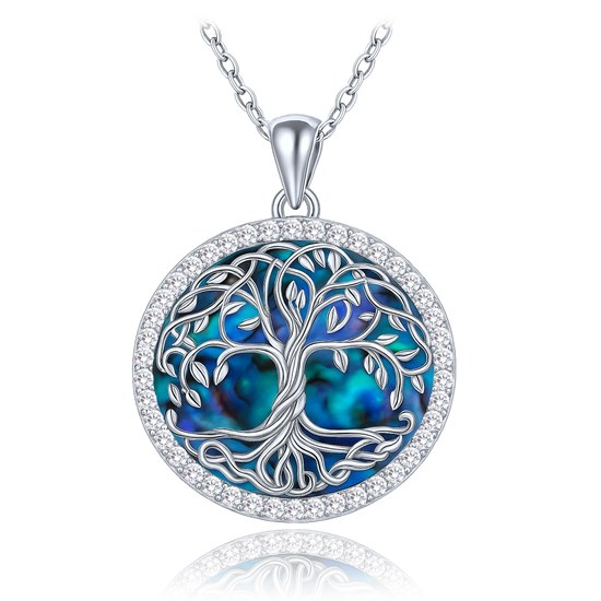 MINET Stříbrný náhrdelník strom života s bílými zirkony a perletí