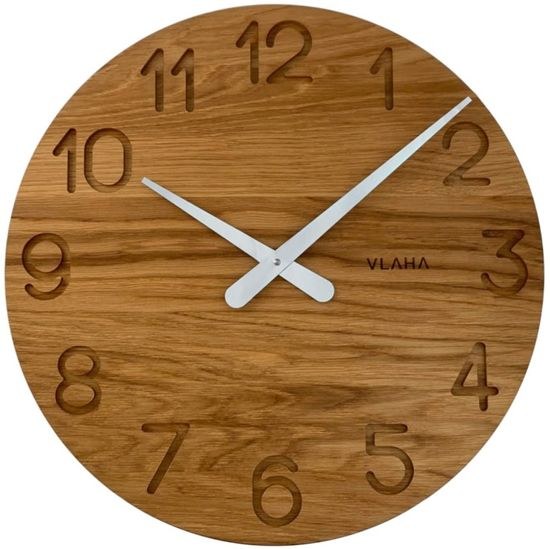 Dubové hodiny VLAHA VCT1131 vyrobené v Čechách se stříbrnými ručičkami