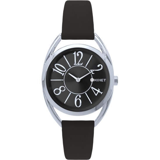 MINET Černo-stříbrné dámské hodinky s čísly ICON BLACK MWL5246