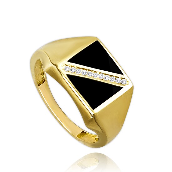 MINET Zlatý pánský pečetní prsten se zirkony Au 585/1000