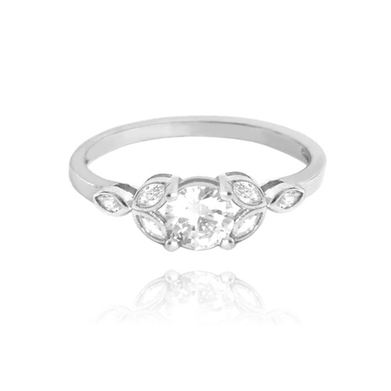 MINET Luxusní rozkvetlý stříbrný prsten FLOWERS s bílými zirkony vel. 58