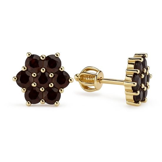 Stříbrné zlacené náušnice Kytka s Granáty - šroubek