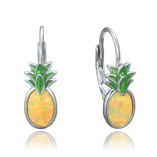 MINET Dětské stříbrné náušnice ananasy se žlutým opálem