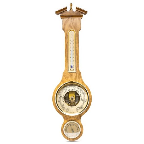 Barometr s teplměrem a vlhkoměrem na dřevěné podložce 6699-34