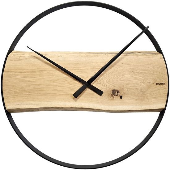 KUBRi 1004A - Robustní hodiny z masivního dubu s kovovým rámem o průměru 70 cm