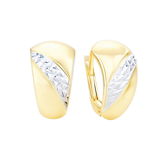 Zlaté 585/1000 náušnice gravírované s bílým zlatem - klapkové TU-3014