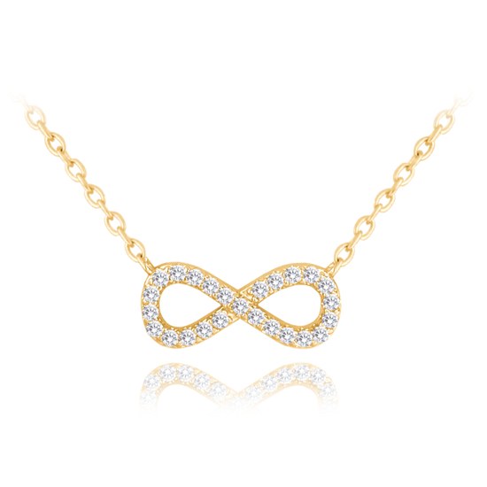 MINET Pozlacený stříbrný náhrdelník NEKONEČNO s bílými zirkony