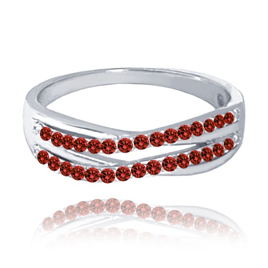 MINET Elegantní stříbrný prsten s červenými zirkony vel. 55
