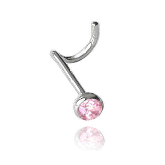 MINET Stříbrný piercing do nosu s růžovým zirkonem
