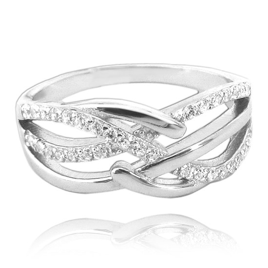 MINET Luxusní stříbrný prsten s bílými zirkony