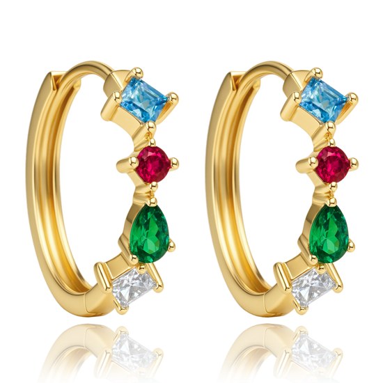 MINET Elegantní zlaté náušnice s bílými, červenými, modrými a zelenými zirkony Au 585/1000 1,65g