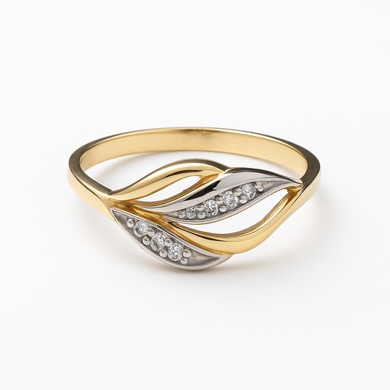 Zlatý prsten se zirkony a detaily z bílého zlata